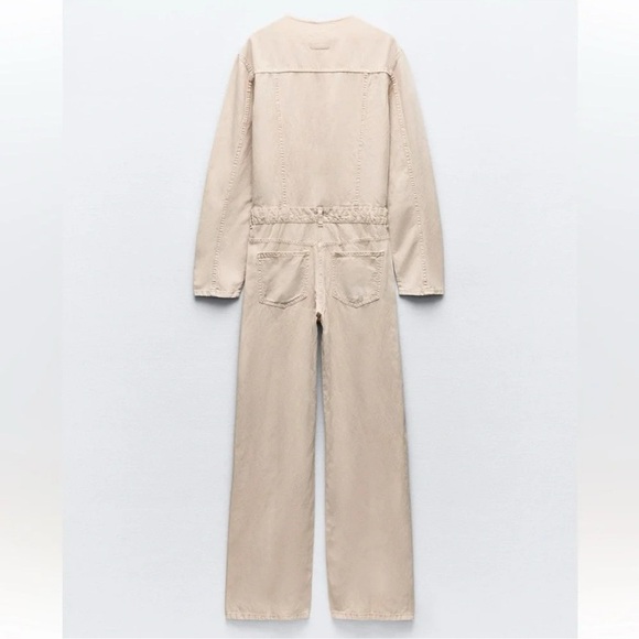 ZARA LONG FLOWY CREAM JUMPSUIT - Picture 2 of 5